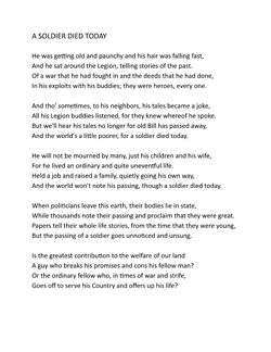 A Soldier Died Today poem